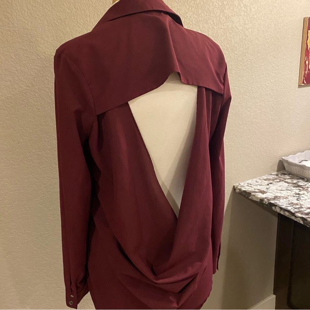 Cecico Button Up Open Back Top Maroon Medium - image 3